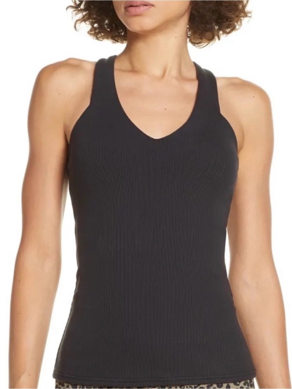ALO Yoga Black Ribbed V-Neck Tank